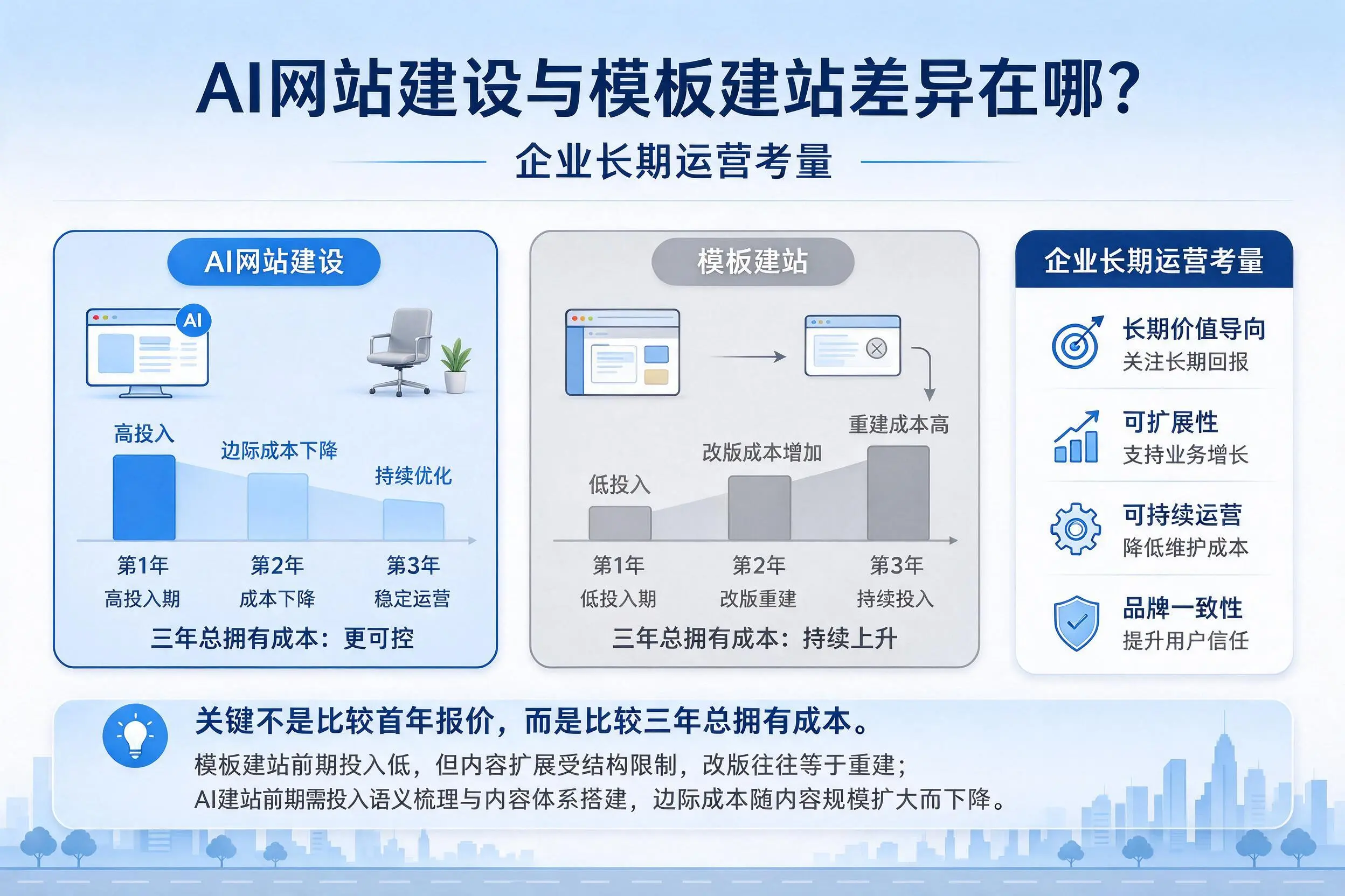 AI网站建设与模板建站差异在哪?玉树企业长期运营考量