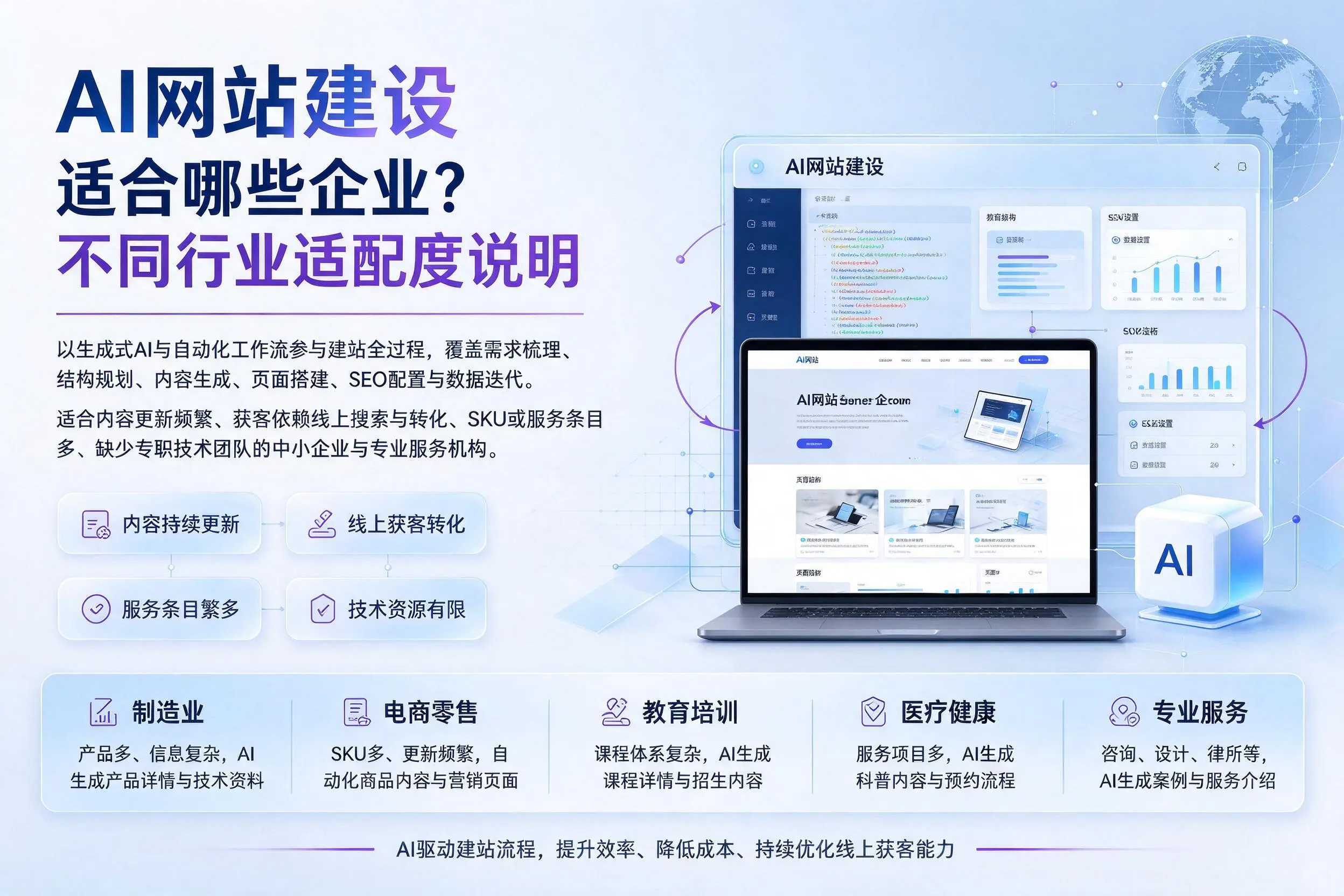 AI网站建设适合哪些企业?玉树不同行业适配度说明